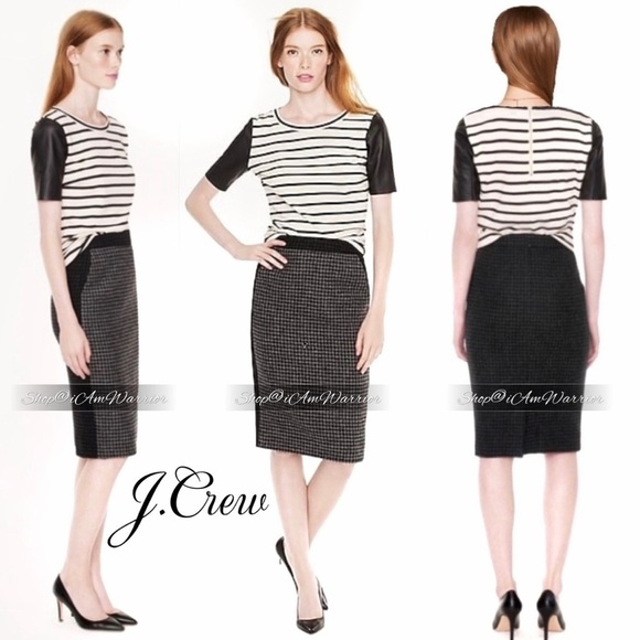 J.Crew NWT genuine leather sleeve cream/black striped top *shop@iamwarrior - Picture 1 of 5